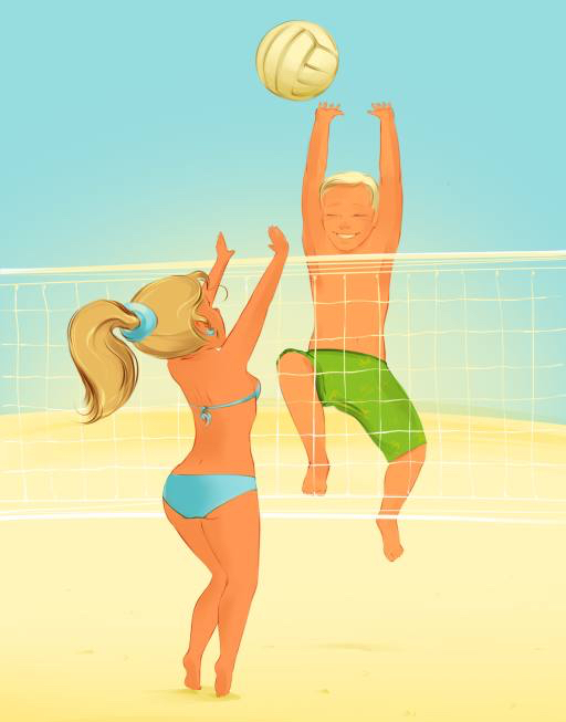 playing, ball, beach, net, jump, girl, woman, man, boy Fixara
