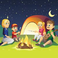 Pixwords The image with kids, sing, guitar, fire, moon, sky, tent, woman Artisticco Llc - Dreamstime
