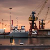 Pixwords The image with crane, cranes, water, ships, dock Scionxy