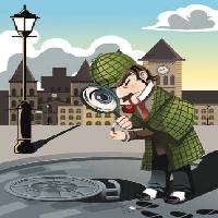Pixwords The image with sherlock, sewer, city, detective, man, magnifying glass Artisticco Llc - Dreamstime