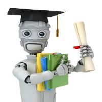 Pixwords The image with graduate, robot, paper, diploma, files, books, hat Vladimir Nikitin - Dreamstime