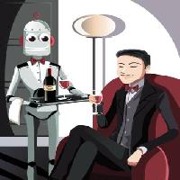 Pixwords The image with robot, man, wine, glass Artisticco Llc - Dreamstime