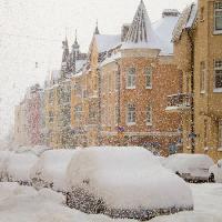 Pixwords The image with winter, snow, cars, building, snowing Aija Lehtonen - Dreamstime